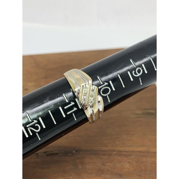 Men's Ring 10k Gold Two Tone Diamond 0.05ctw Statement Cocktail Estate Size 10.5 - Picture 9 of 13
